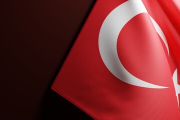 Turkey flag on a dark background. Turkey policy concept, national flag of Turkey. 3D render, 3D illustration.