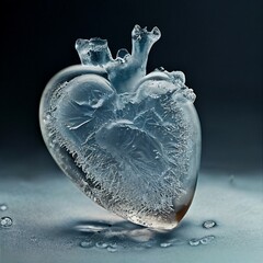 Frozen heart made of ice, anatomically correct ice heart, generated art