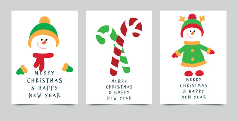Set of hand-drawn postcards. merry christmas and new year
