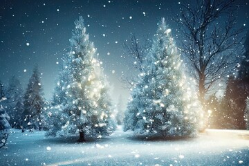 Beautiful Christmas Tree in Snow 