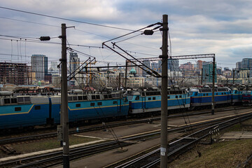 Train station with urban skyline in the background
