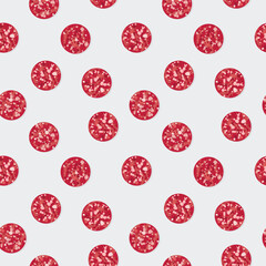 salami slices seamless pattern; restaurant, pizza, kitchen, menu background - vector illustration