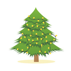christmas tree with glowing lights - vector illustration