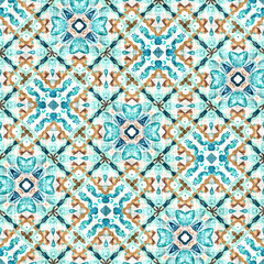 Teal beach house coastal style patchwork pattern tile. Modern nantucket summer printed fabric seamless repeat.
