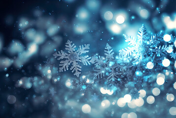 Fototapeta na wymiar Blurry background of snowflakes with bokeh. Perfect for cards, posters and more. 