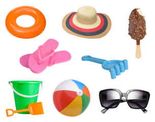 Summer items collection isolated on white background