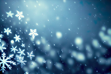 Naklejka na ściany i meble Blurry background of snowflakes with bokeh. Perfect for cards, posters and more. 