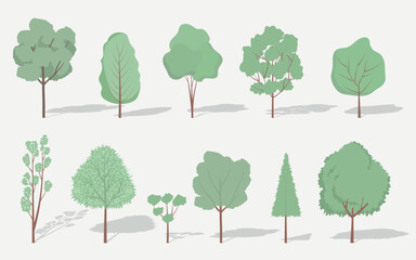 Fototapeta premium Vector set of trees for representing vegetation in architectural projects - ideal for cuts, facades and sketches.