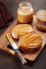 smooth peanut butter bread toast, healthy traditional sandwich