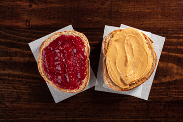 smooth peanut butter and jam bread toast, american traditional sandwich