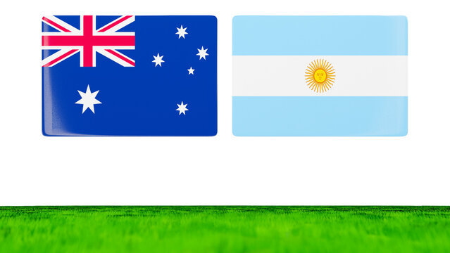 National Flags of Australia and Argentina as glossy cards floating over a green field.