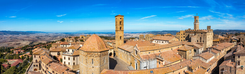 Tuscany, Volterra town skyline, church and panorama view. Maremma, Italy, Europe. Panoramic view of...