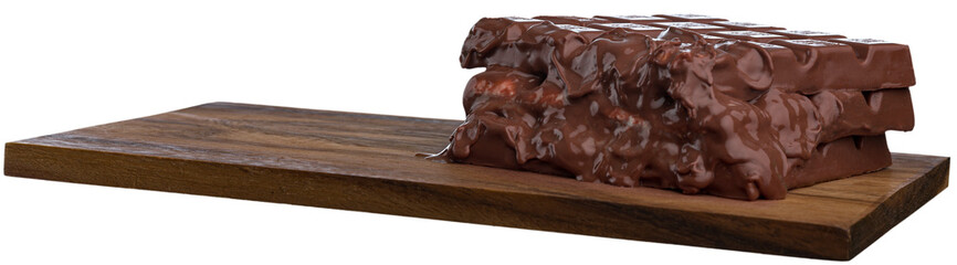 Stack dark chocolate with on desk