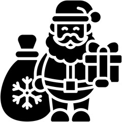 Santa Claus with gift icon, Christmas related vector illustration