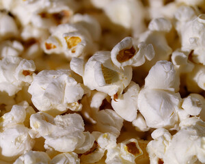 Macro photo of a fresh tasty popcorn