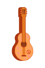Groovy music Retro guitar with flowers Hippie style Vintage art design Cartoon Vector illustration on a white background