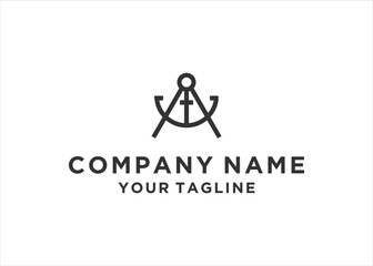 letter a with anchor logo design vector