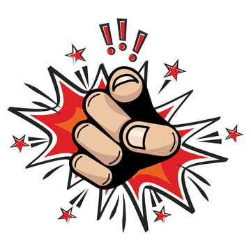 Finger pointing at you in comic style. Vector icon on transparent background