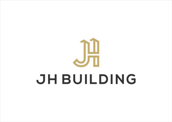 letter jh initial building logo design vector template