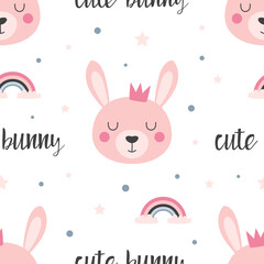 cartoon cute rabbit seamless pattern vector illustration