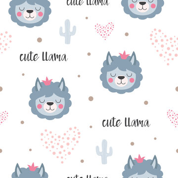 cute llama alpaca seamless pattern vector illustration