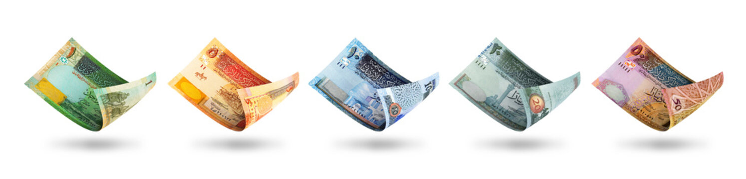 Set of Jordanian Dinar note denominations. 3d illustration