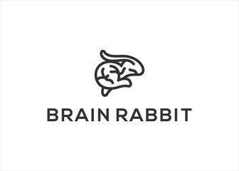creative brain rabbit line logo design template