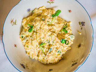 cooked eggs with microgreens