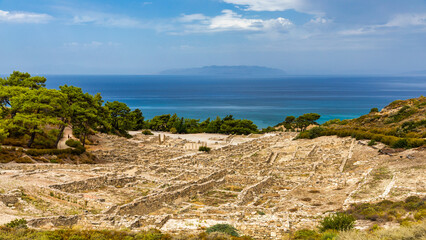 Ancient city of Kameiros on the Greek island of Rhodes in Dodekanisos archipelago. Ancient Kamiros, archaeological site. Archaeological site ancient Kamiros in Rhodes island at Greece.