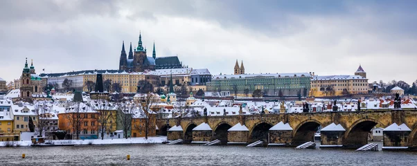 Fabric by meter Charles Bridge Famous historic Charles bridge in winter, Old Town bridge tower, Prague, Czech republic. Prague castle and Charles bridge, Prague (UNESCO), Czech republic.