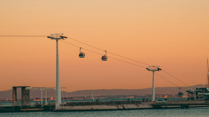 Fototapeta na wymiar view of cable cars during sunset