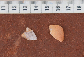 Quartz microlithic stone tools from an archaeological site in Sri Lanka used by modern humans in the north west coast of the island Wilpattu National Park. 