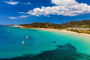 Obraz premium Spaggia di Chia Sa Colonia neach famous Chia beach, Sardinia, Italy. Spaggia di Chia Sa Colonia near famous Chia beach, Sardinia, Italy. Sardinia is the second largest island in the Mediterranean Sea