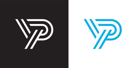Fototapeta Minimal YP logo. Icon of a PY letter on a luxury background. Logo idea based on the YP monogram initials. Professional variety letter symbol and PY logo on black and blue background. obraz
