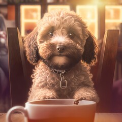 cockapoo in a cafe