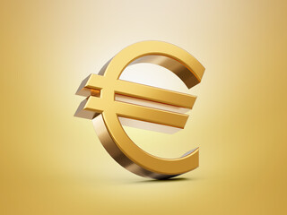 Fototapeta premium 3D golden Euro sign isolated on Golden 3d illustration.