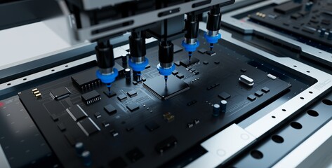 chip manufacturing. 3D illustration of the technology industry