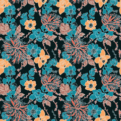 Blossoms At Night Seamless Vector Pattern Design