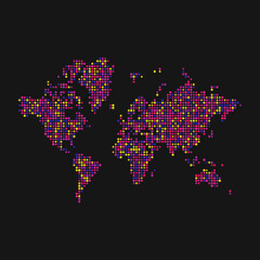 World 2 Silhouette Pixelated pattern map illustration