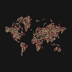 World 2 Silhouette Pixelated pattern map illustration