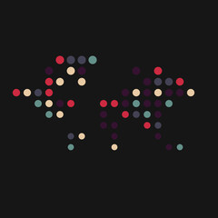 World 2 Silhouette Pixelated pattern map illustration
