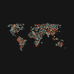 Obraz premium World 3 Silhouette Pixelated pattern map illustration