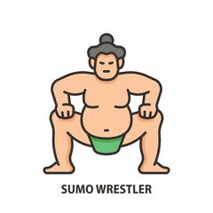 Sumo wrestler line illustration. Sumo fighter color vector icon. Japan national sport.