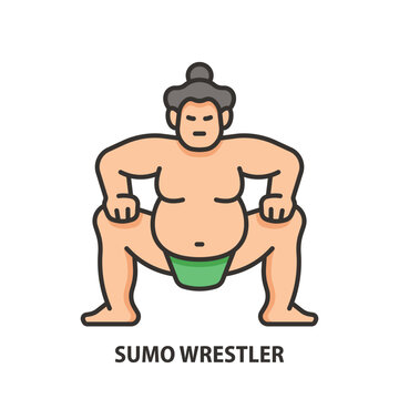Sumo wrestler line illustration. Sumo fighter color vector icon. Japan national sport.