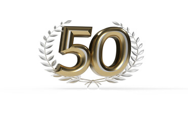 3d golden 50 years anniversary celebration with star background. 3d illustration.