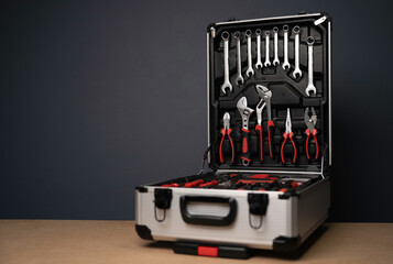 Toolbox Wrench car repair kit in toolbox hand tool set Inside the toolbox there are different types...