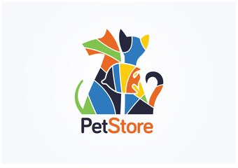 Fototapeta na wymiar Pet store logo concept, flat colorful mosaic polygonal design