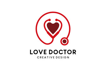 Doctor logo design with stethoscope creative line style