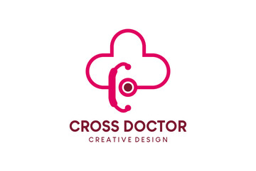 Doctor cross logo design, medical plus icon logo with stethoscope combined with plus icon
