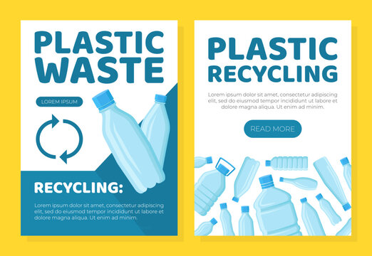 Plastic waste recycling banner templates set. Stop plastic pollution concept cartoon vector